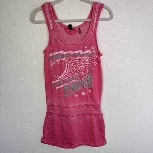 Sinful Y2K Dress Womens Medium Heart Wings Peace Burnout Mini Grunge Affliction